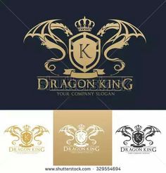 dragon king logo design with shield and wings on dark background, suitable for any business or company