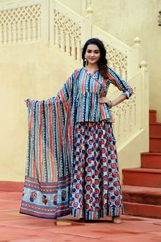 Traditional Hand Block Print Designer Lehenga Choli with Pure Cotton Dupatta