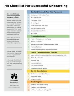 the hr checklist for successful onboarding is shown in this graphic above it's image