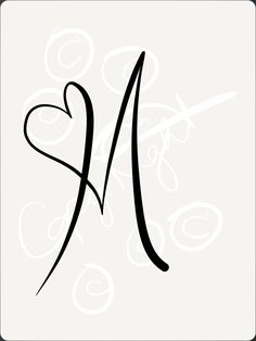 the letter m is made up of hearts and swirls on a white paper background