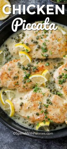 chicken with lemons and capers in a skillet