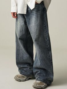 Composition : COTTON 100%Color : BLUECountry of Origin : China Urban Blue Baggy Bottoms, Baggy Wide Leg Blue Jeans, Casual Full Length Dark Wash Jeans, Solid Washed Denim Bottoms, Solid Color Washed Denim Bottoms, Casual Washed Blue Pants, Solid Denim Bottoms, Washed, Relaxed Fit Solid Denim Jeans, Casual Washed Blue Straight Leg Jeans