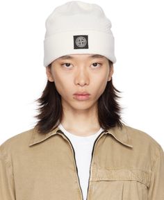 Knit RWS-certified virgin wool beanie in off-white. · Purl knit trim at crown · Logo patch at rolled brim Supplier color: Natural Supplier code: 8115N07B5 Purl Knit, Crown Logo, Wool Beanie, Stone Island, Patch Logo, Apparel Accessories, Accessories Hats, Mens Accessories, Women Wear