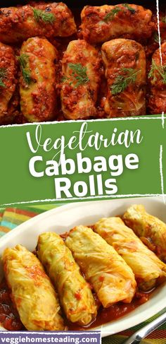 vegetarian cabbage rolls recipe with text overlay