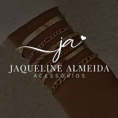 the logo for jaqueline almeda accessories is shown on a woman's arm