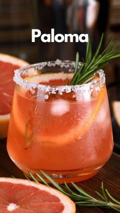 a grapefruit cocktail with rosemary garnish on the rim