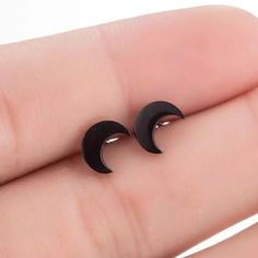 Small Stainless Steel Black Moon Stud Earrings You Will Be Getting A New Pair Stud Earrings Women, Moon Stud Earrings, Crystal Hair Pins, Mini Earrings, Geometric Studs, Moon Studs, Punk Jewelry, Geometric Star, Star Moon