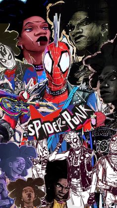 a collage of spider - man and black panther characters