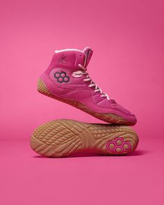 Pink Wrestling Shoes with Black RUDIS Logo and JB Jordan Burroughs signature.  JB1 Gum Doubles Wrestling Shoes Rudis Wrestling Shoes, Jordan Burroughs, Youth Wrestling, Trainers Outfit, Winter Arc, Wrestling Gear, Team Gear