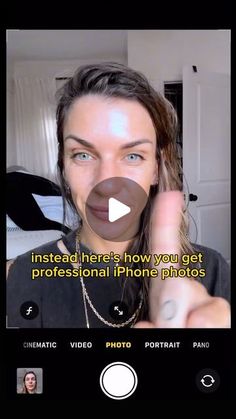 a woman making a funny face while holding her finger up to the camera with an instagram