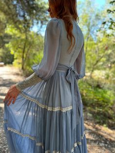 Gunne Sax Size 9  Measurements - Waist - 28in Bust - 17in across armpit to armpit Length - 56in shoulder to bottom Powder Blue Dress, Ethel Cain, Sax Dress, Gunne Sax Dress, Marine Uniform, Concert Fits, Gunne Sax, Girl Style, Powder Blue