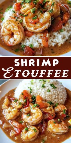 shrimp and gump stew with rice in a white bowl