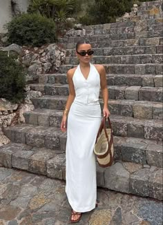 Shop our Influencers' top picks on Amazon Summer In Italy Dresses, Business Vacation Outfits, European Winery Outfit, White Linen Dress Outfit Classy, White Winery Outfit, Linen White Skirt Outfit, Monaco Street Style, Classy Winery Outfit, Elegant European Fashion