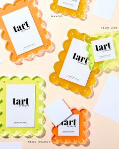 four different colored frames with the word tart on one side and two smaller ones in the other