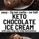 two plates with chocolate ice cream and keto chocolate ice cream on them are shown