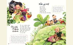 an image of children in the grass with flowers and plants around them on a book page