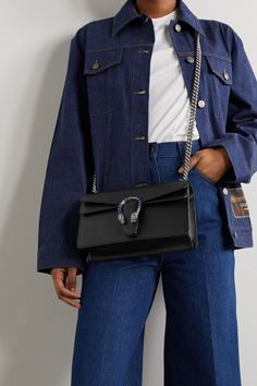 Black Dionysus small textured-leather shoulder bag | Gucci | NET-A-PORTER Horsebit Loafers, Bag Obsession, Luxury Women Fashion, Designer Shoulder Bags, Luxury Brands, Fashion Advice, Net A Porter