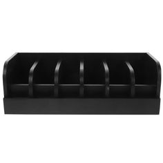 a black plastic shelf with four compartments