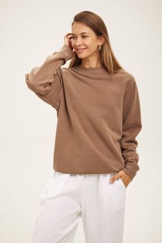 Crewneck Sweatshirt – BECASA Everyday Drop Shoulder Sweatshirt With Ribbed Neckline, Everyday Relaxed Fit Sweatshirt With Ribbed Neckline, Oversized Comfortable French Terry Top, Everyday Soft-washed Relaxed Fit Sweater, Comfy Crew Neck Everyday Sweater, Comfy Crew Neck Sweater For Everyday, Comfy Soft-washed Sweatshirt For Everyday, Comfy Soft-washed Everyday Sweatshirt, Relaxed Soft-washed Everyday Sweatshirt