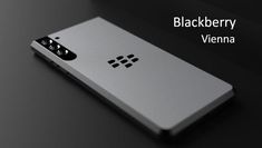 the back side of a blackberry phone on a black surface with text overlaying it