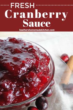 fresh cranberry sauce in a glass bowl with cherries