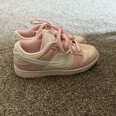 These Are The Cutest Dunks Ever!! I Have Only Worn Them A Few Times They Are Still In Great Condition, I Just Don’t Wear Them Enough Anymore!! Pink Skate Shoes For Streetwear, Pink Round Toe Skate Shoes With Laces, Pink Lace-up Skate Shoes With Gum Sole, Pink Skate Shoes With Gum Sole For Spring, Pink Skate Shoes With Gum Sole And Round Toe, Dunk Low Pink Foam, Nike Brown, Cute Colors, Nike Sneakers Women