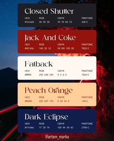 the different font styles and colors are displayed in this image, including red, orange, blue