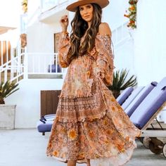 Reposhing This Item I Purchased From @Rehangthethread. Loved It, But Ready To Rotate For Something New. Questions? Leave A Comment Below! Looks Hippie, Beautiful Boho Dresses, Maxi Dress Boho Chic, Bohemian Dresses Long, Pinkish Orange, Boho Mode, Bohemian Style Dresses, Mode Boho, Loose Long Sleeve