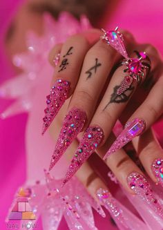 A Guide to Basic Baddie Nails with Stunning Designs 9 Cute Pink Nails With Charms, Rose Theme Nails, Ballerina Design Nails, Full Diamond Nails, 13 Going On 30 Nails, Bling Stiletto Nails Rhinestones, Sparkling Pink Nails, Long Nail Inspo Baddie Design, Pink Colour Nail Art