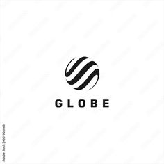 the globe logo is shown in black and white, with an oval shape at the center