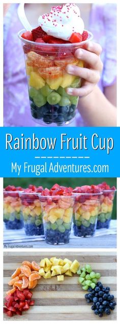 rainbow fruit cup is an easy and healthy dessert for kids to make with their own hands