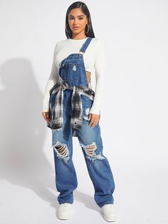 Azul Casual Collar sin mangas Mezclilla Liso,Estampado Integral Pantalones de tira Embellished No-Elástico Ripped Jean Overalls, 90s Fashion Jeans Outfit, Women Overall Outfits, Women’s Street Fashion 2023, Overall Crop Top, 90s Overalls Outfit Hip Hop Women, Cute Overall Outfits Aesthetic, 90s Fashion Outfits Black Women, 90s Overalls Outfit Hip Hop