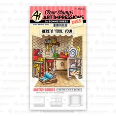 the clear stamps set includes an image of a room with tools