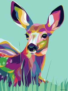 a painting of a deer in the grass