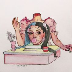 a drawing of a woman in a bathtub with her hands up to her face