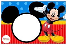 a mickey mouse birthday card with a white circle in the middle and an image of minnie on