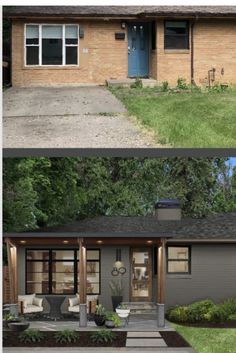 before and after photos of a house with landscaping