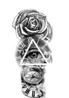 a drawing of an eye with a rose on it