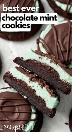 the best ever chocolate mint cookies are stacked on top of each other and ready to be eaten