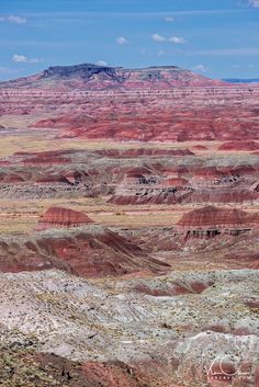 the landscape is very colorful and there are many hills in the distance with trees on each side