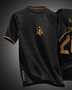 a black and gold soccer jersey with the number 21 on it, in front of a dark background