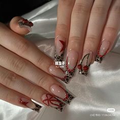 #nails ofinstagram#nails#nailart#naildesign Latto Inspo Nails, Red Cherry Nails Design, Short Guitar Nails, Graphic Art Nails, Lottery Nails, Scorpio Nails Birthday, Nails With Writing, Scorpio Nails Acrylic, Christmas 2024 Nails