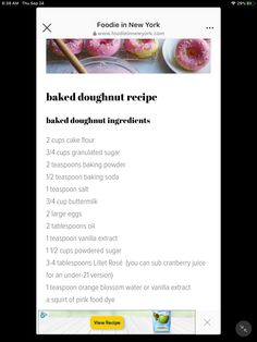 the recipe for baked doughnuts is displayed on an iphone