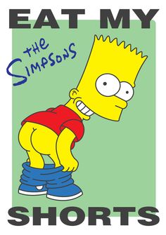 the simpsons is wearing blue shorts and red shirt, while he has his hand on his hip