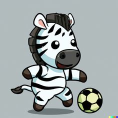 A  zebra  is playing football Zebra Clipart, Playing Football, Embroidery Inspiration, Children's Book Illustration, Book Illustration, Cartoon Characters, Childrens Books