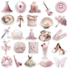 a bunch of pink items that are on a white surface