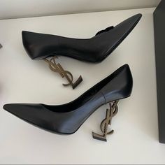 Black Leather Ysl Opyum Pumps With Gold Ysl Heel. Worn Twice. Dust Bag & Box Included. Ysl Heels, Yves Saint Laurent Shoes, Saint Laurent Shoes, Shoes Women Heels, Yves Saint Laurent, Saint Laurent, Dust Bag, Shoes Heels, Black Leather