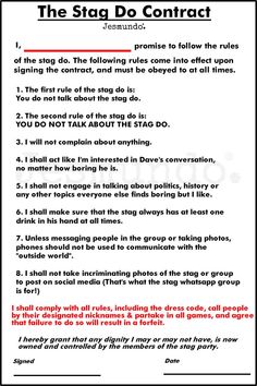 the stag do contract worksheet is shown in red and black