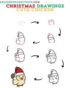 Cute Christmas chicken Hats Drawing, Draw A Chicken, Chicken Drawing, Christmas Chicken