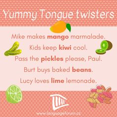 yummy tongue twisters for kids to learn how to make them look like they are eating